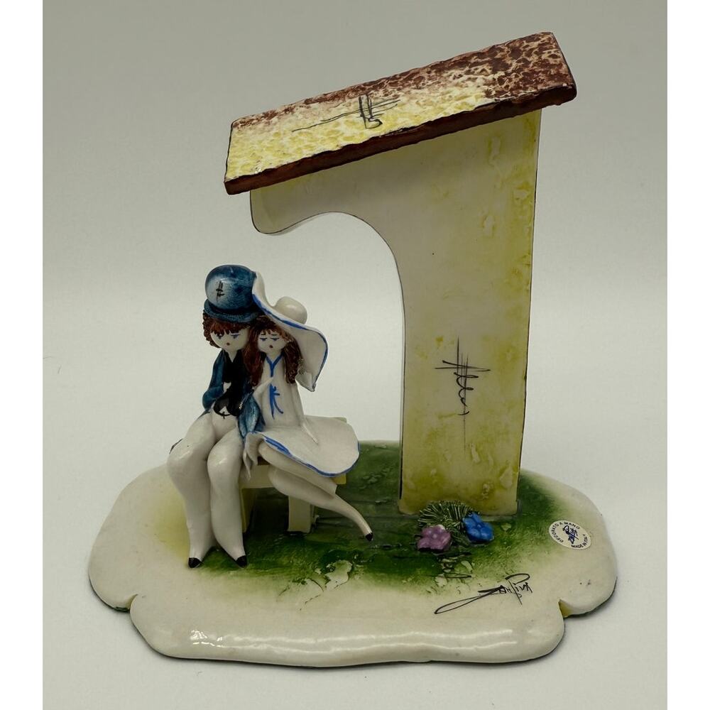 Vtg Lino Zampiva Ceramic Porcelain Couple Handmade In Italy Signed Figurine